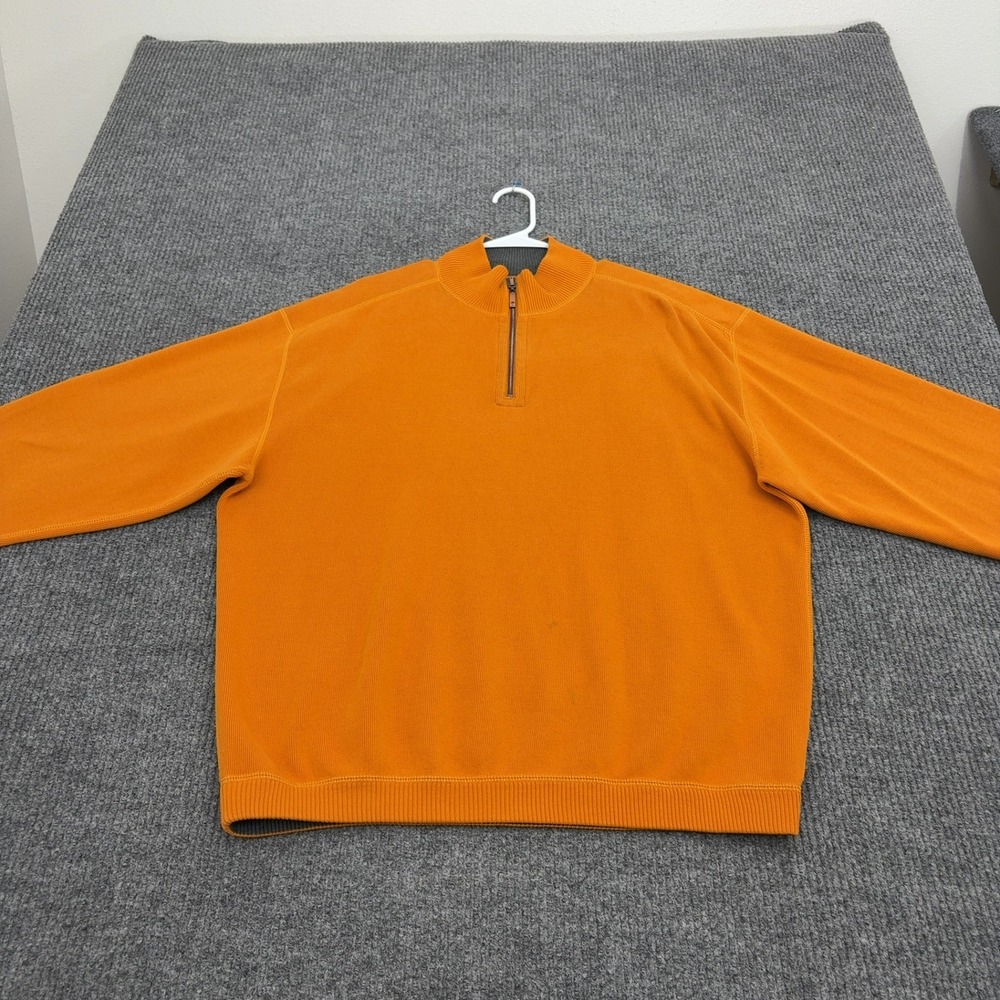 Tommy Bahama Pullover Mens L Orange Cotton Quarter Zip‎ Mock Neck Coastal Casual